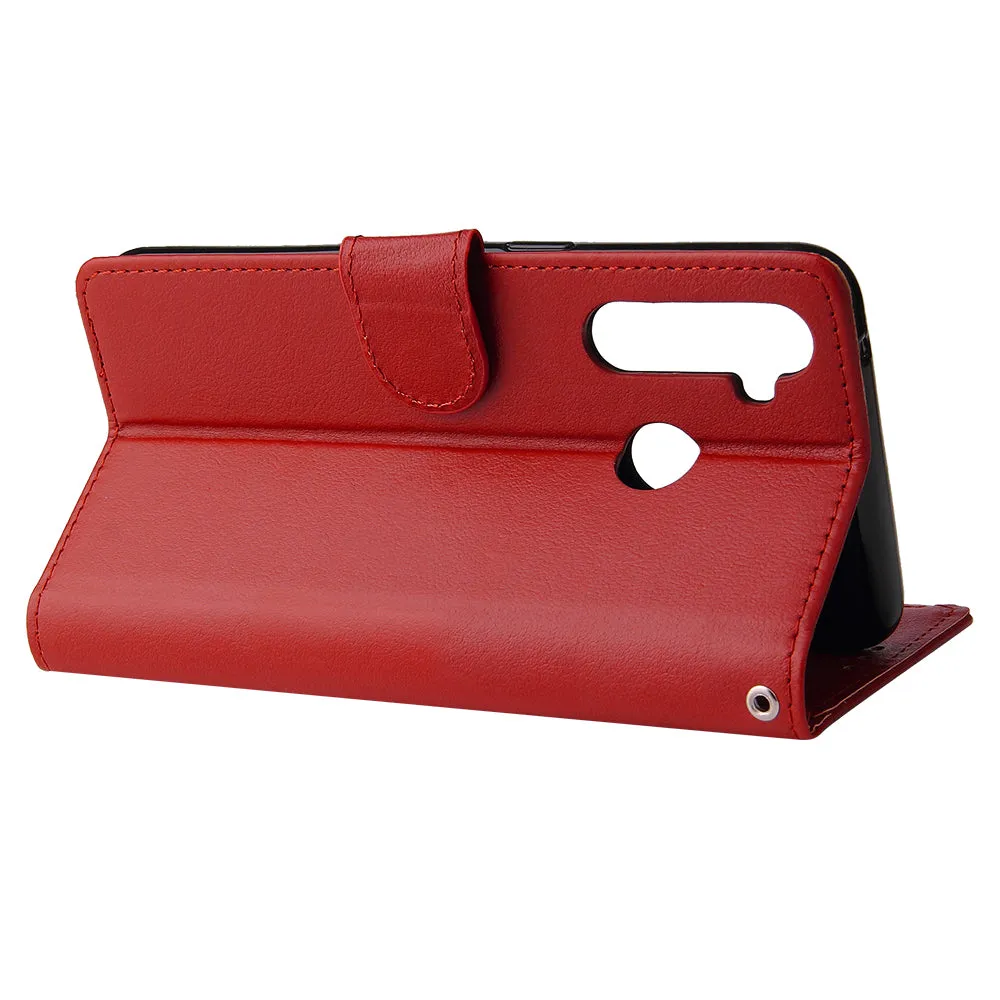 For OPPO Realme 5 Rro Cellphone Cover Buckle Closure Cards Holder Wallet Design Stand Function PU Leather Smart Shell Overall Protection  red
