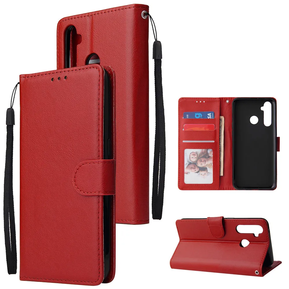 For OPPO Realme 5 Rro Cellphone Cover Buckle Closure Cards Holder Wallet Design Stand Function PU Leather Smart Shell Overall Protection  red