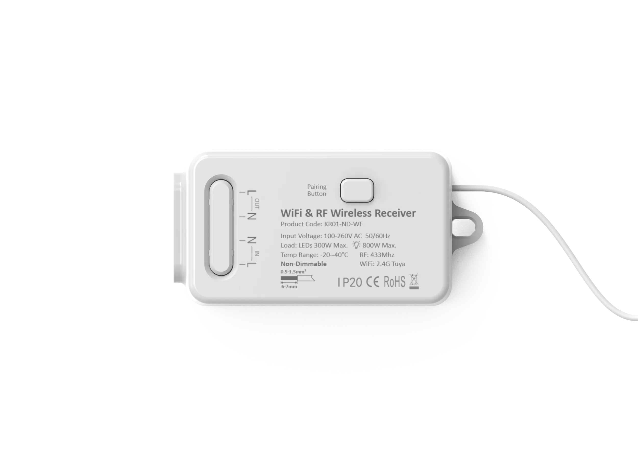 Forum CUL-40039 Culina 1 Channel Smart Tuya RF Receiver & Wifi Kinetic Switch IP20 White