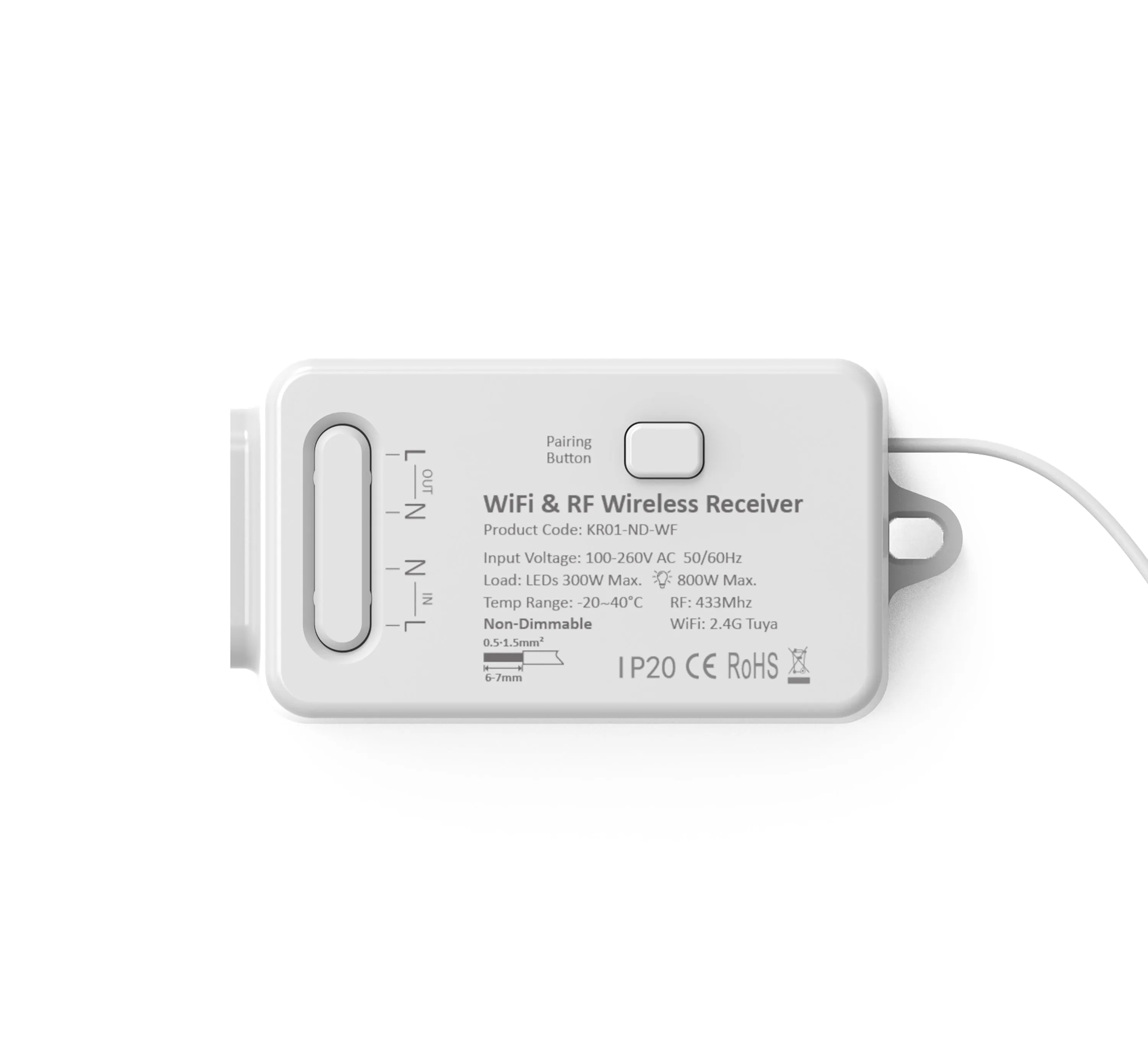 Forum CUL-40039 Culina 1 Channel Smart Tuya RF Receiver & Wifi Kinetic Switch IP20 White