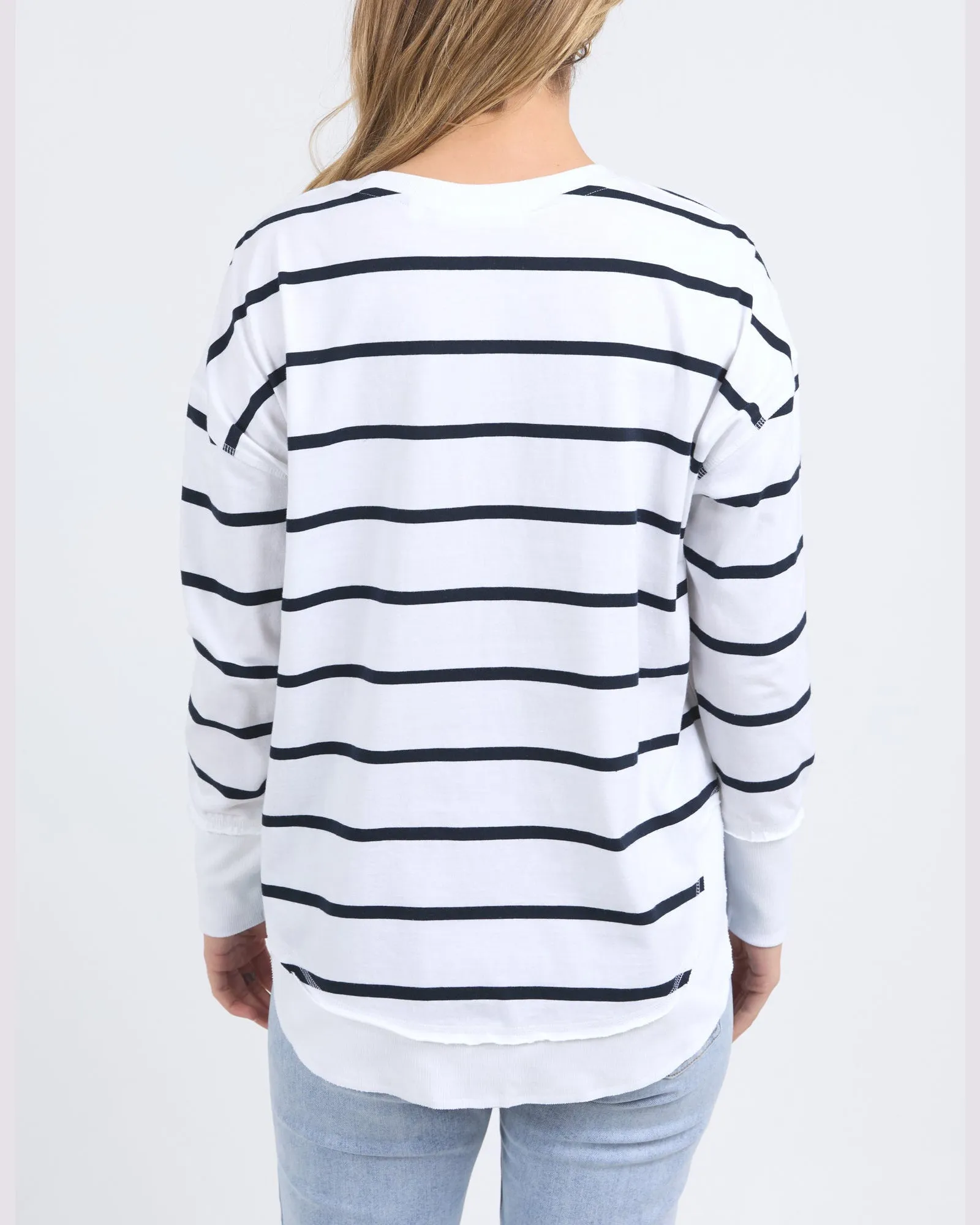 Foxwood Farrah Stripe Long Sleeve - White/Navy Stripe