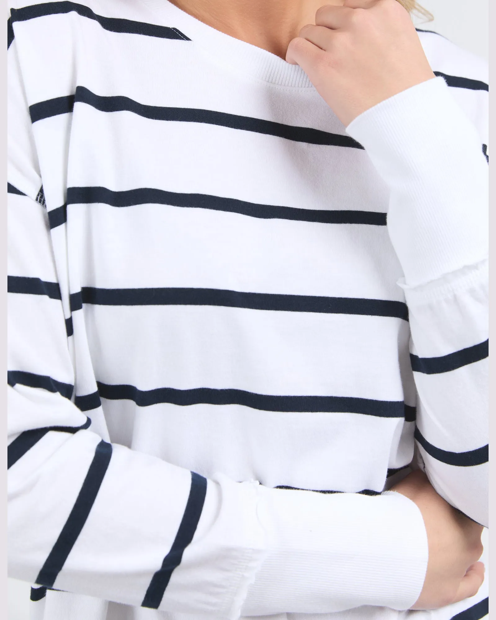 Foxwood Farrah Stripe Long Sleeve - White/Navy Stripe