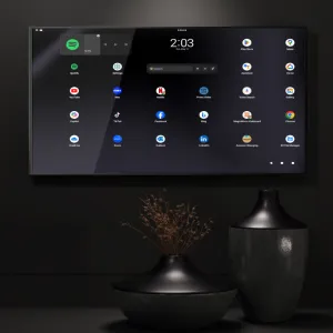 Framed DAKboard Android Touchscreen Smart Mirror - 32"Samsung QLED in 19"X30"X2" Satin Black Aluminum Frame