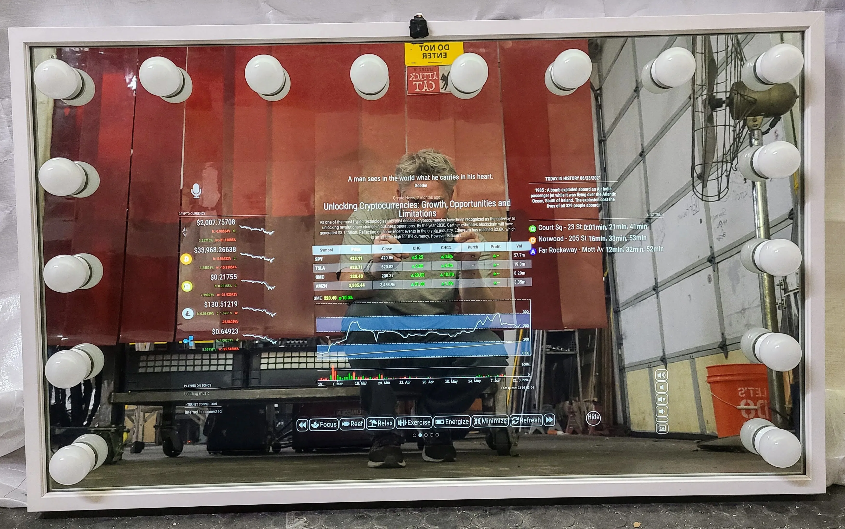 Framed Hollywood Lights Google Assistant Smart Mirror 32" Samsung 4K QLED in 42" X 25" X 3" Wood Frame