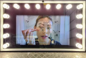 Framed Hollywood Lights Google Assistant Smart Mirror 32" Samsung 4K QLED in 42" X 25" X 3" Wood Frame