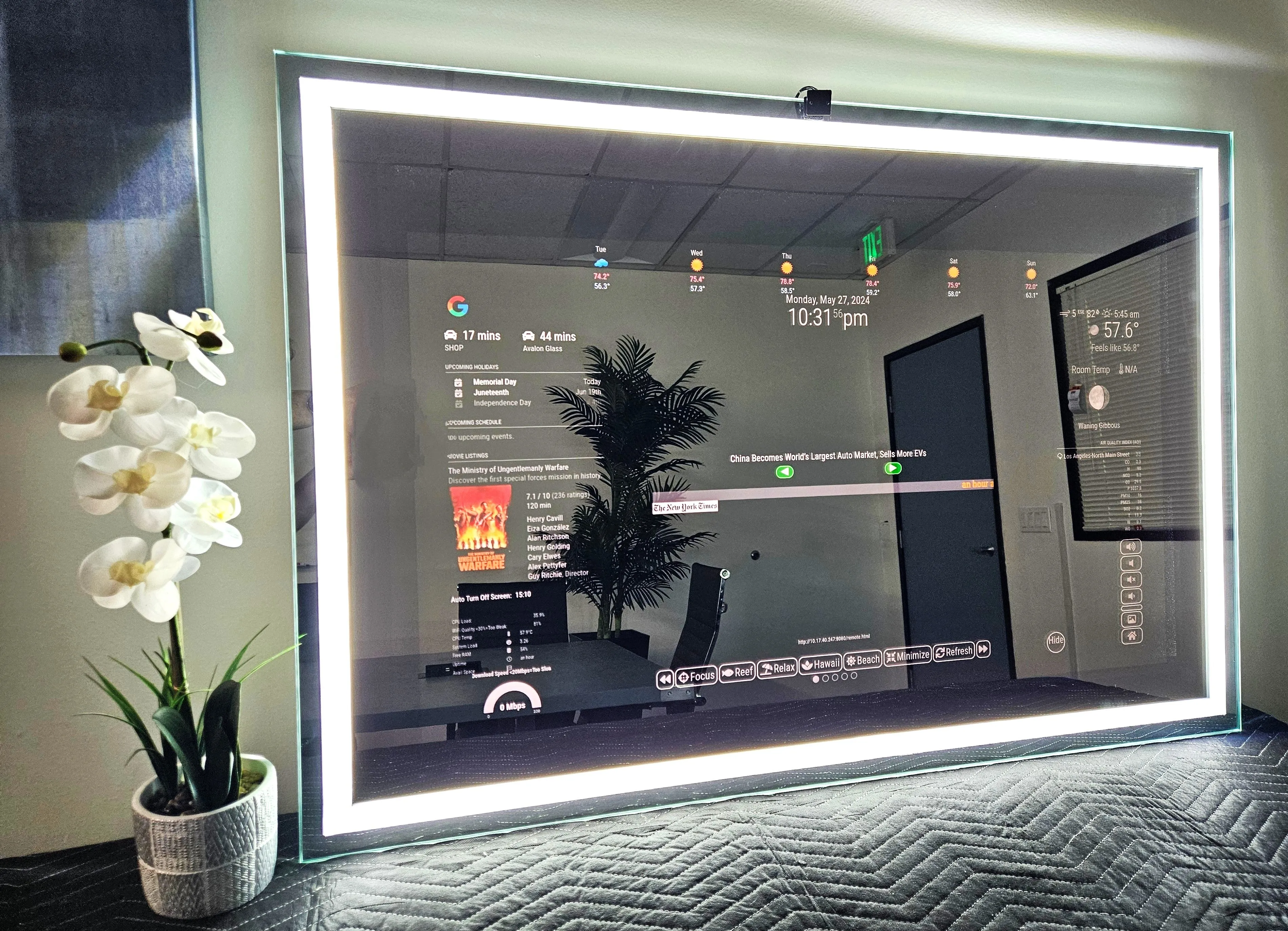 Frameless Google Assistant Smart Vanity Mirror - 32" Samsung 4K QLED - 36" X 24" X 2"