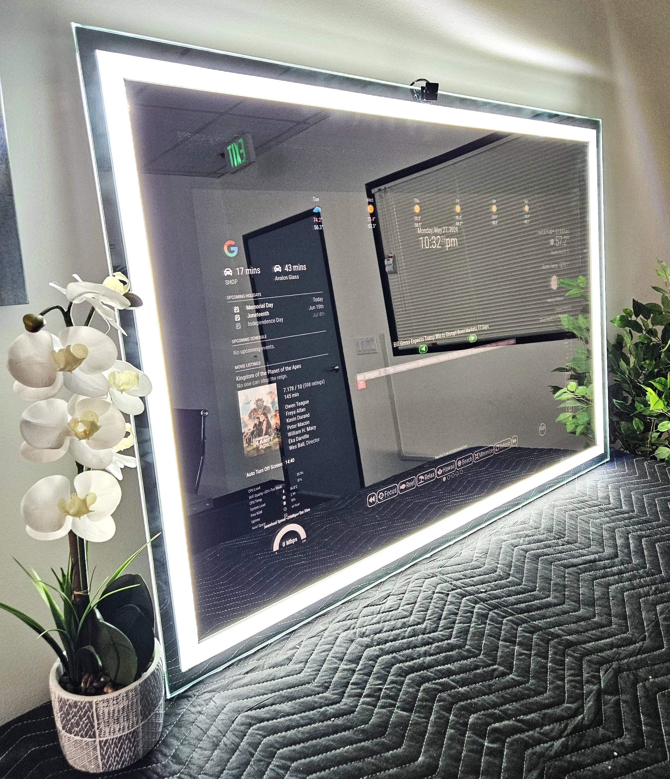 Frameless Google Assistant Smart Vanity Mirror - 32" Samsung 4K QLED - 50" X 2"