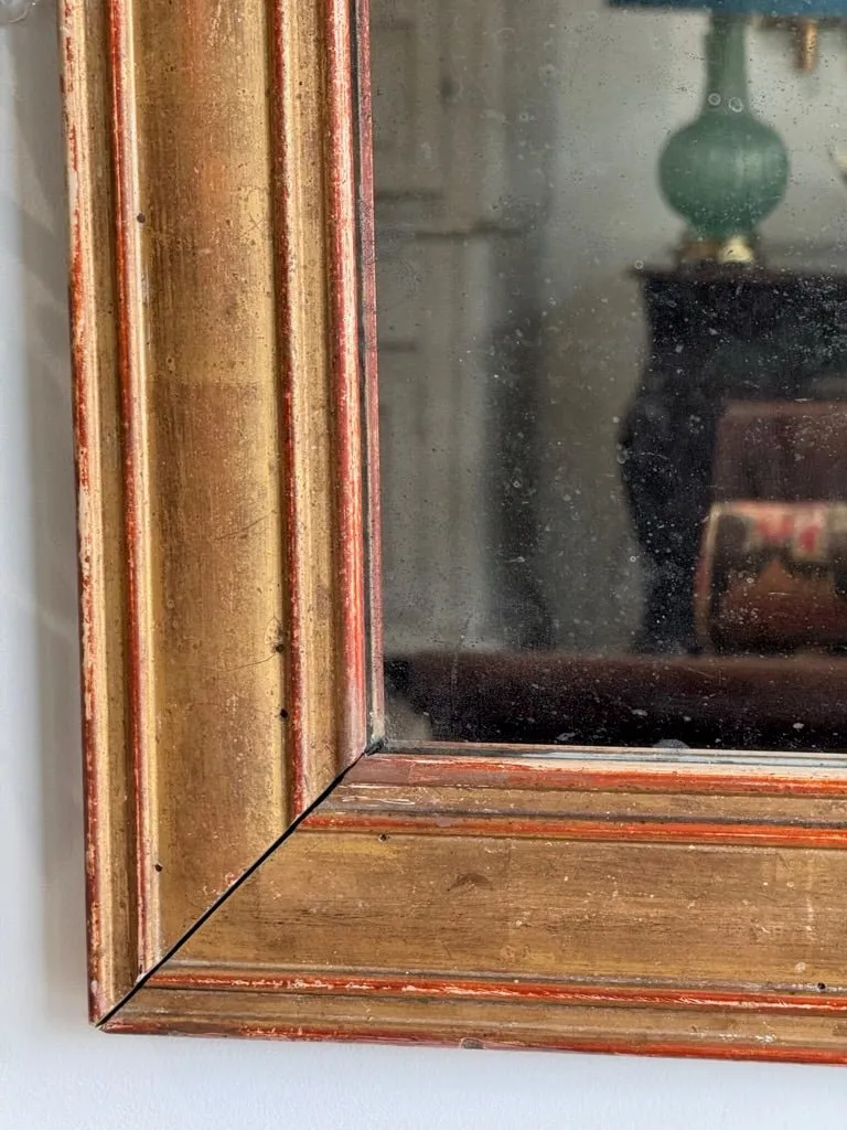 French 18th Century Directoire Gilded Rectangular Mirror, Red undertones, Original Mirror Plate
