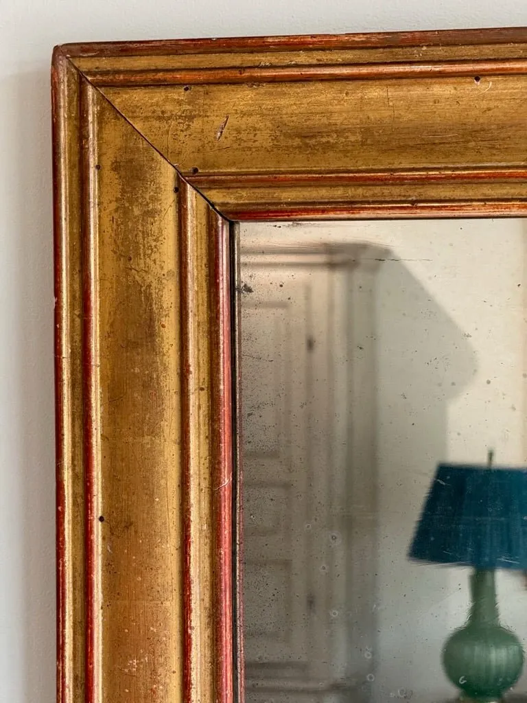 French 18th Century Directoire Gilded Rectangular Mirror, Red undertones, Original Mirror Plate