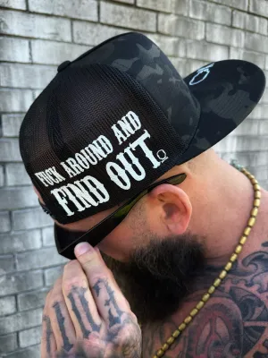 FUCK AROUND BLACK CAMO SIDE STYLE BLACK HAT