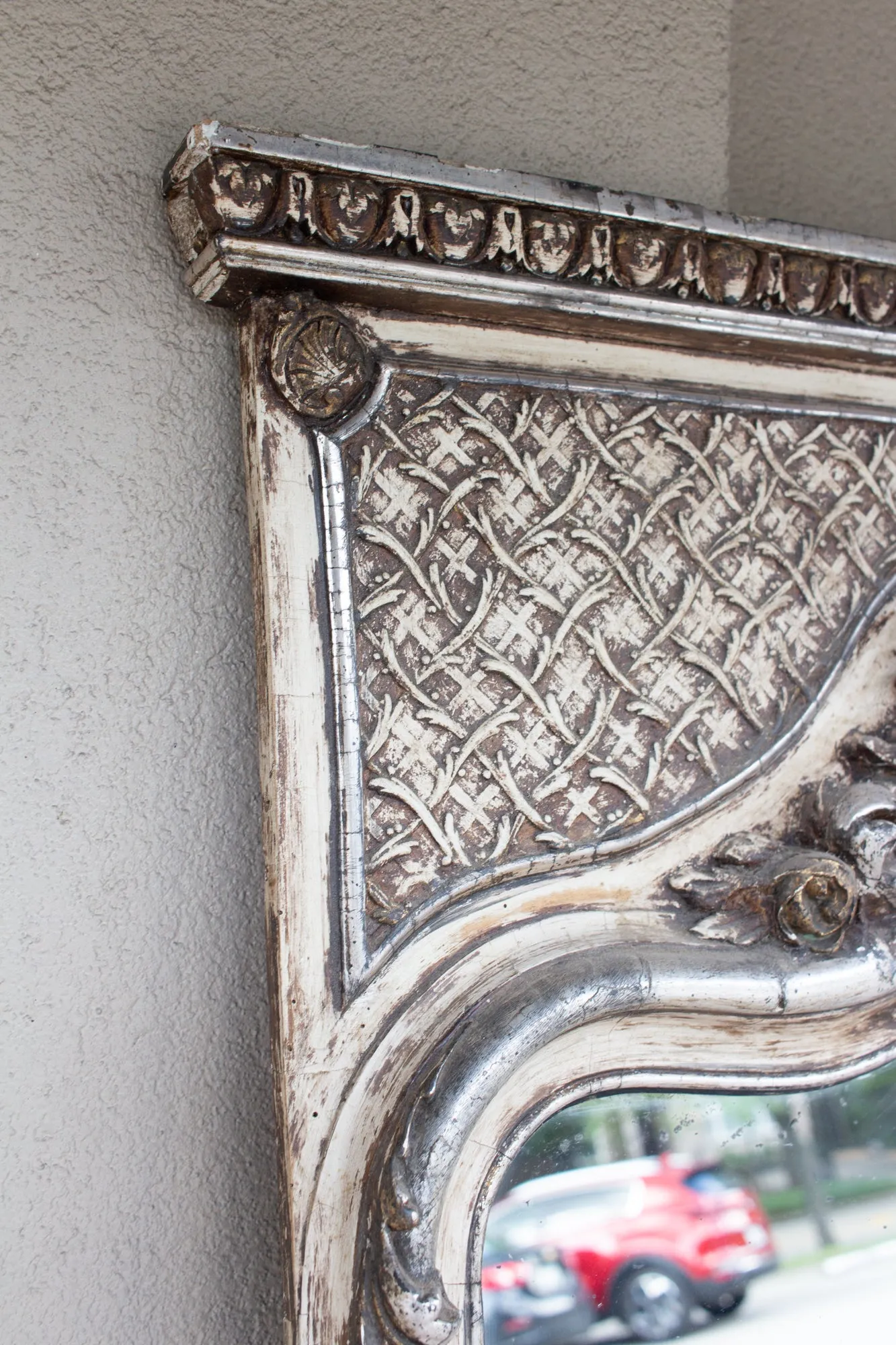 Full Length Antique French Louis XV Style Silver Gilt Trumeau Mirror