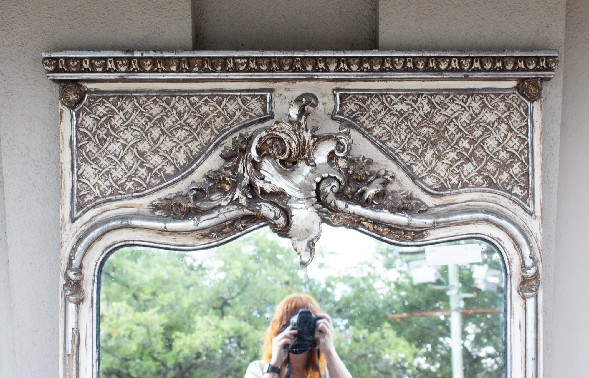 Full Length Antique French Louis XV Style Silver Gilt Trumeau Mirror