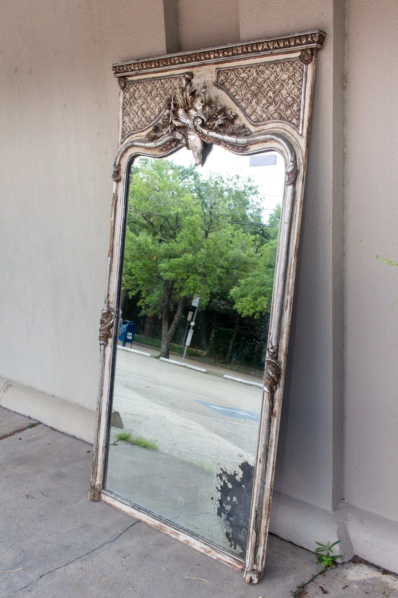 Full Length Antique French Louis XV Style Silver Gilt Trumeau Mirror