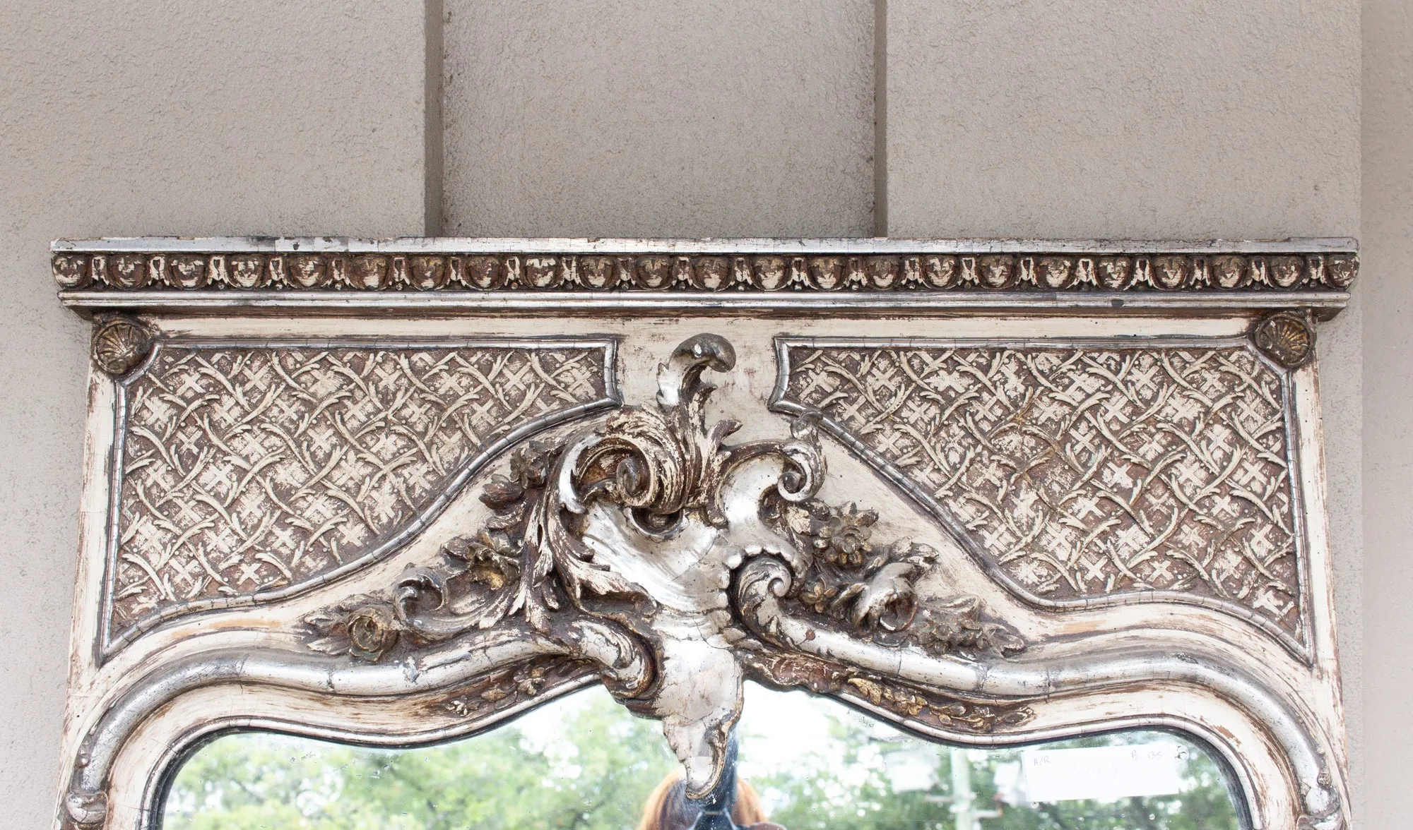 Full Length Antique French Louis XV Style Silver Gilt Trumeau Mirror