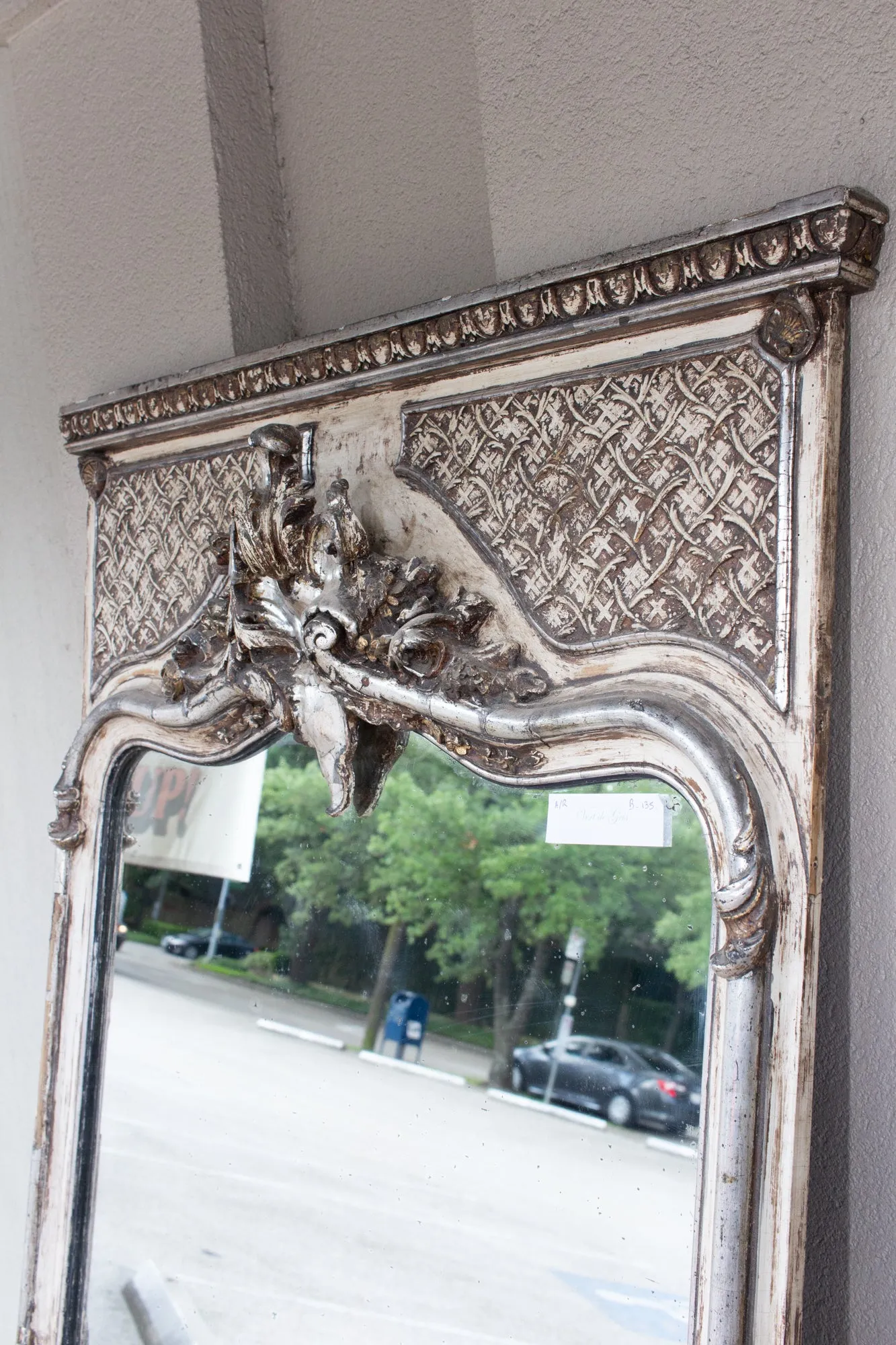 Full Length Antique French Louis XV Style Silver Gilt Trumeau Mirror
