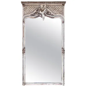 Full Length Antique French Louis XV Style Silver Gilt Trumeau Mirror