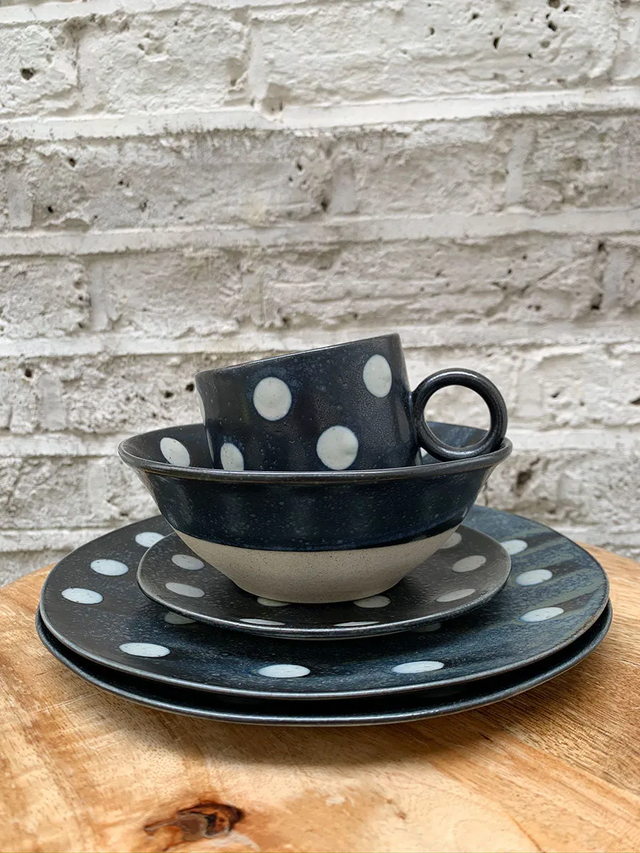 Grainy Porcelain Spot Lunch Plate - Dark Blue/Sand
