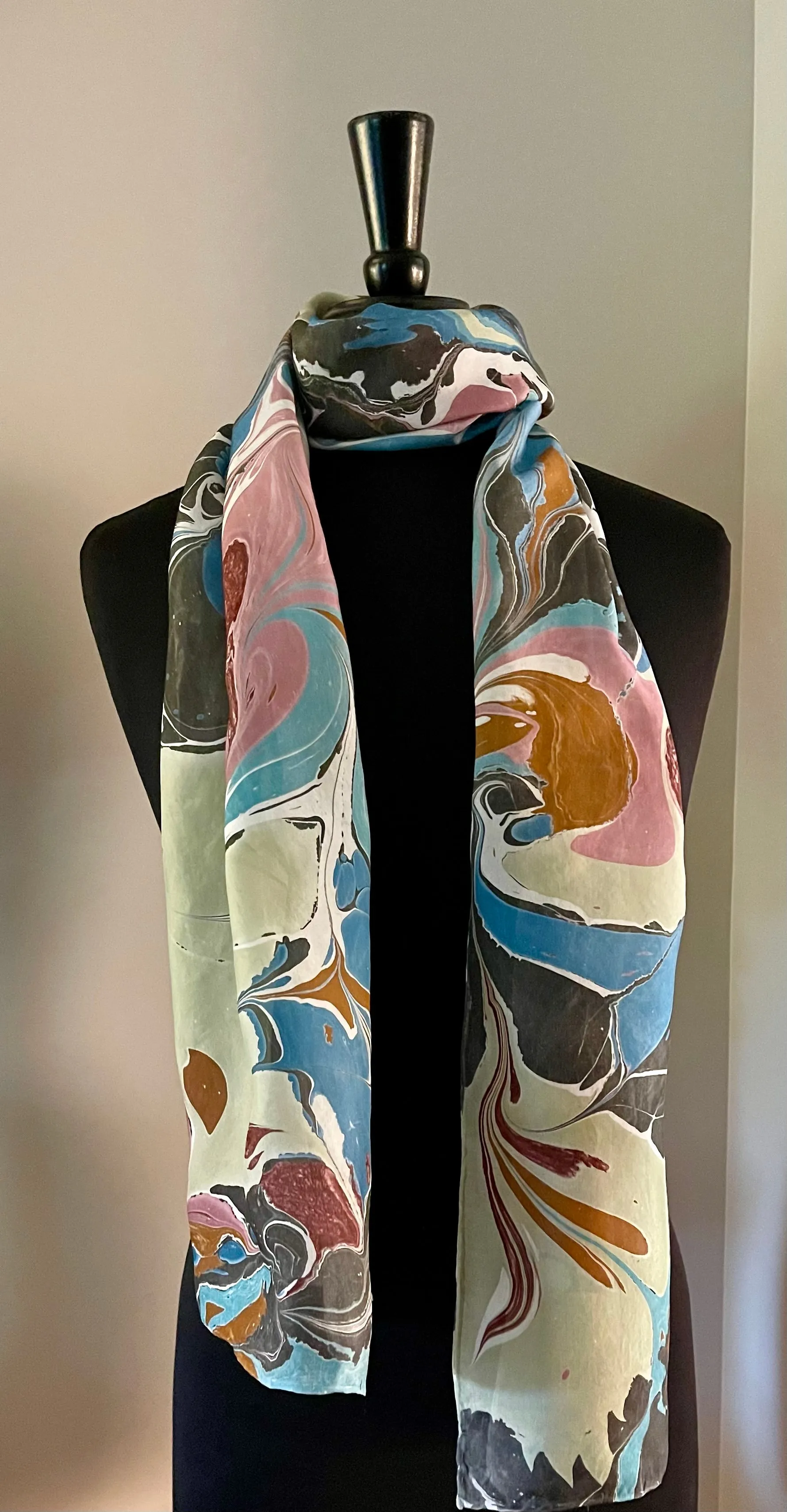 Green blue random pattern Habotai Silk