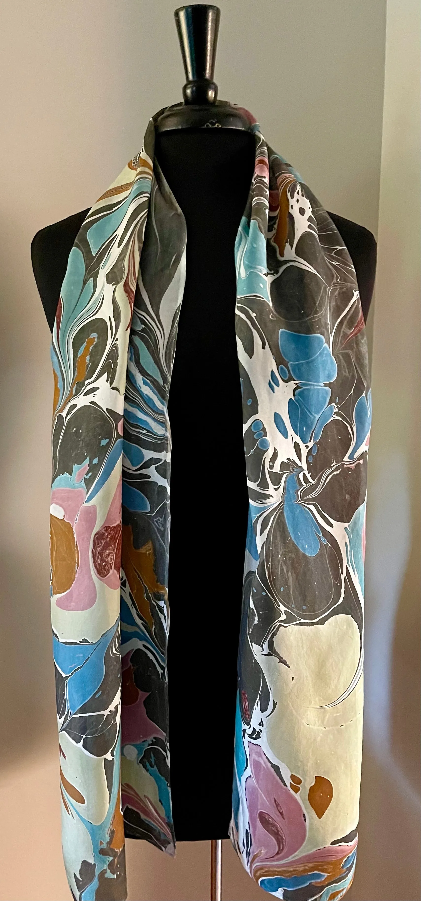Green blue random pattern Habotai Silk