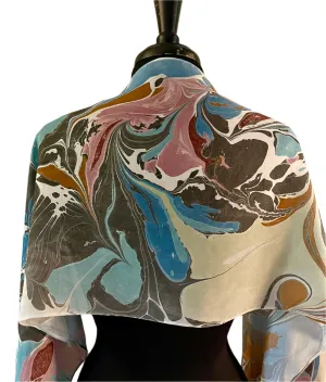 Green blue random pattern Habotai Silk