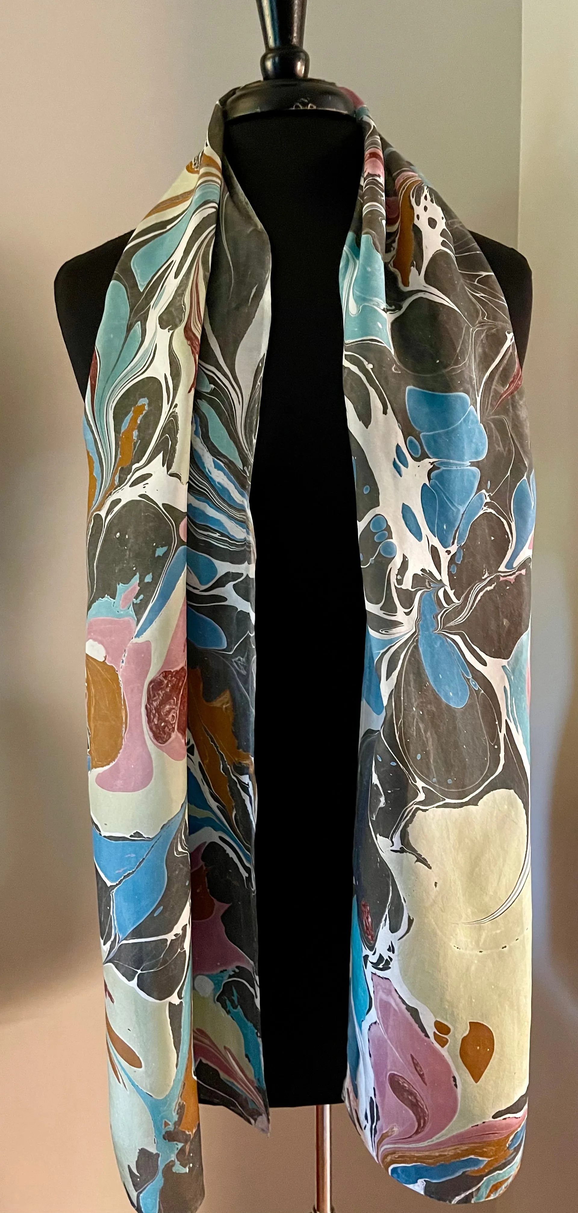 Green blue random pattern Habotai Silk