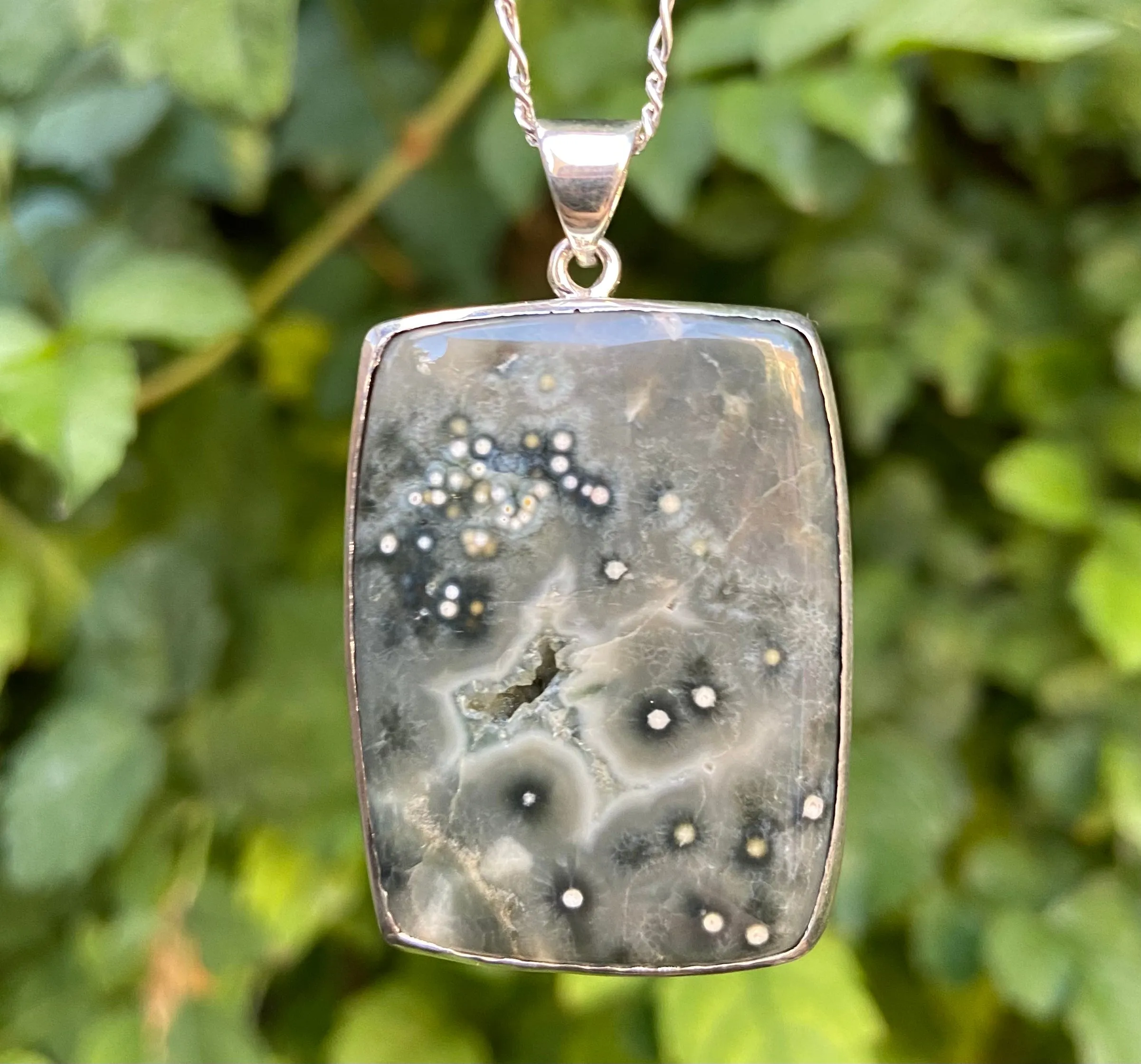 Green Ocean Jasper Square silver pendant