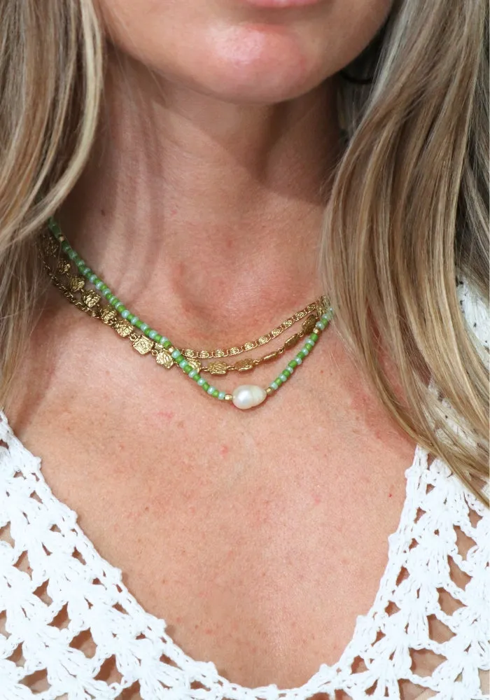 Green Shoreline Pearl Necklace