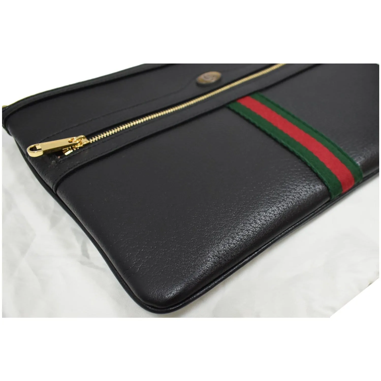 GUCCI Large Ophidia GG Leather Pouch Clutch Bag Black 517551