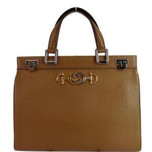 GUCCI Medium Zumi Grainy Leather Top Handle Bag Taupe 564714