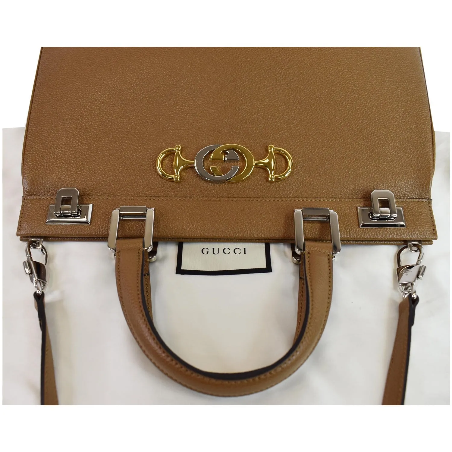 GUCCI Medium Zumi Grainy Leather Top Handle Bag Taupe 564714