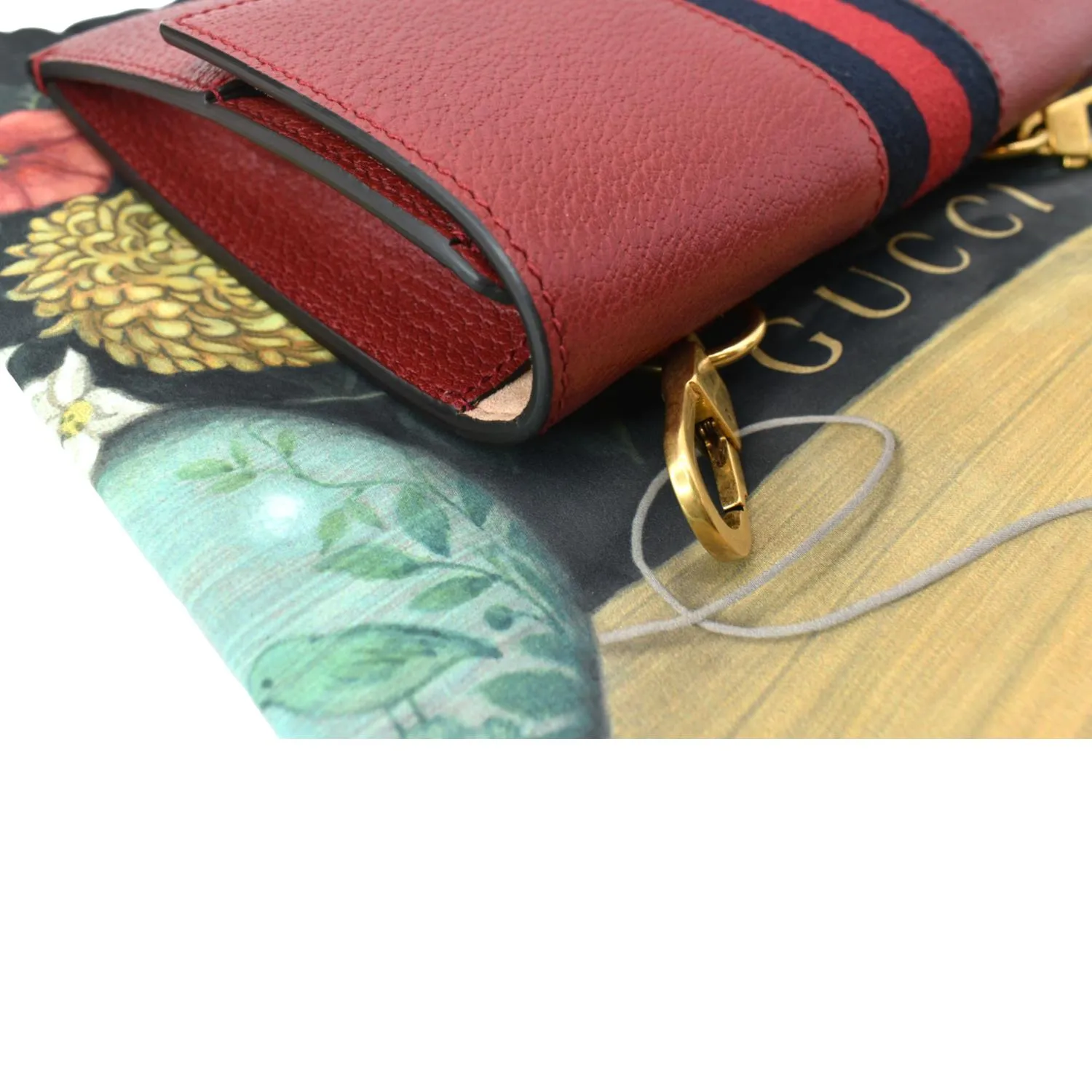 GUCCI Totem Web Leather Clutch Bag Red 489619