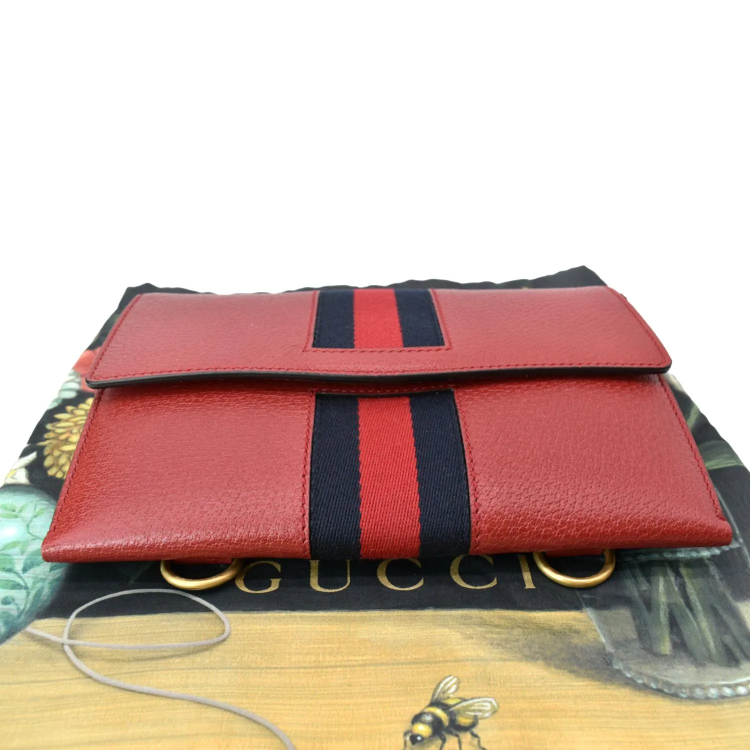 GUCCI Totem Web Leather Clutch Bag Red 489619