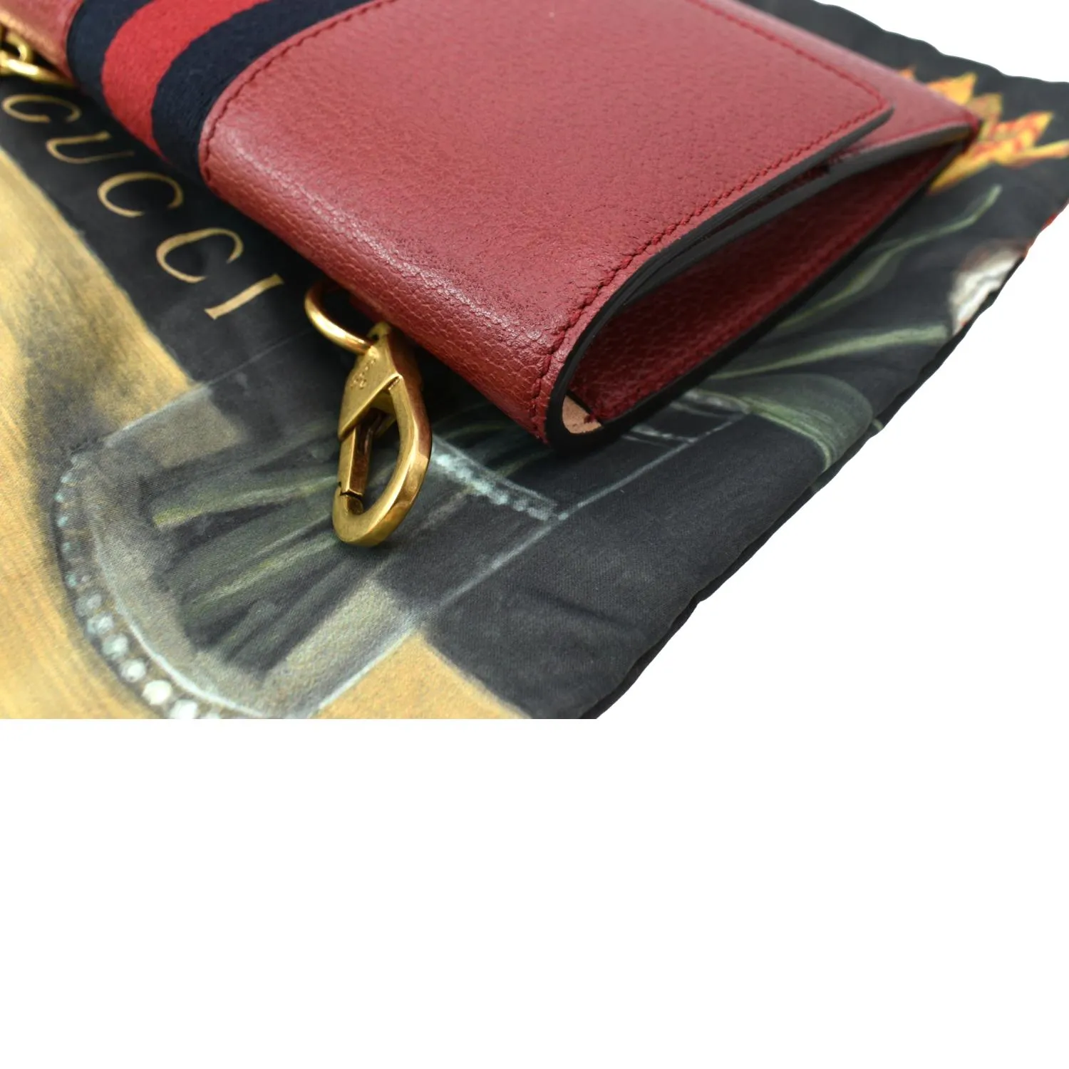 GUCCI Totem Web Leather Clutch Bag Red 489619