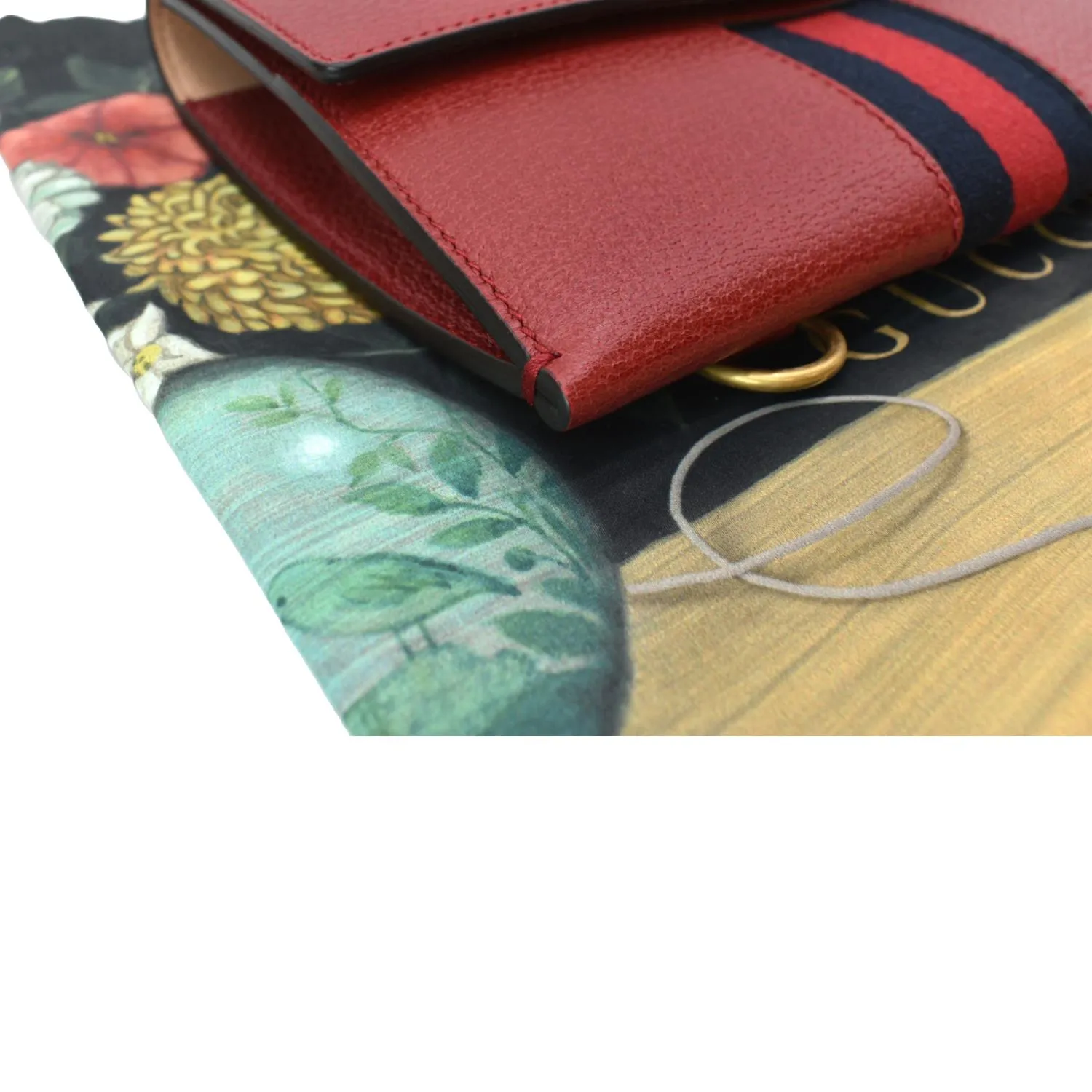 GUCCI Totem Web Leather Clutch Bag Red 489619
