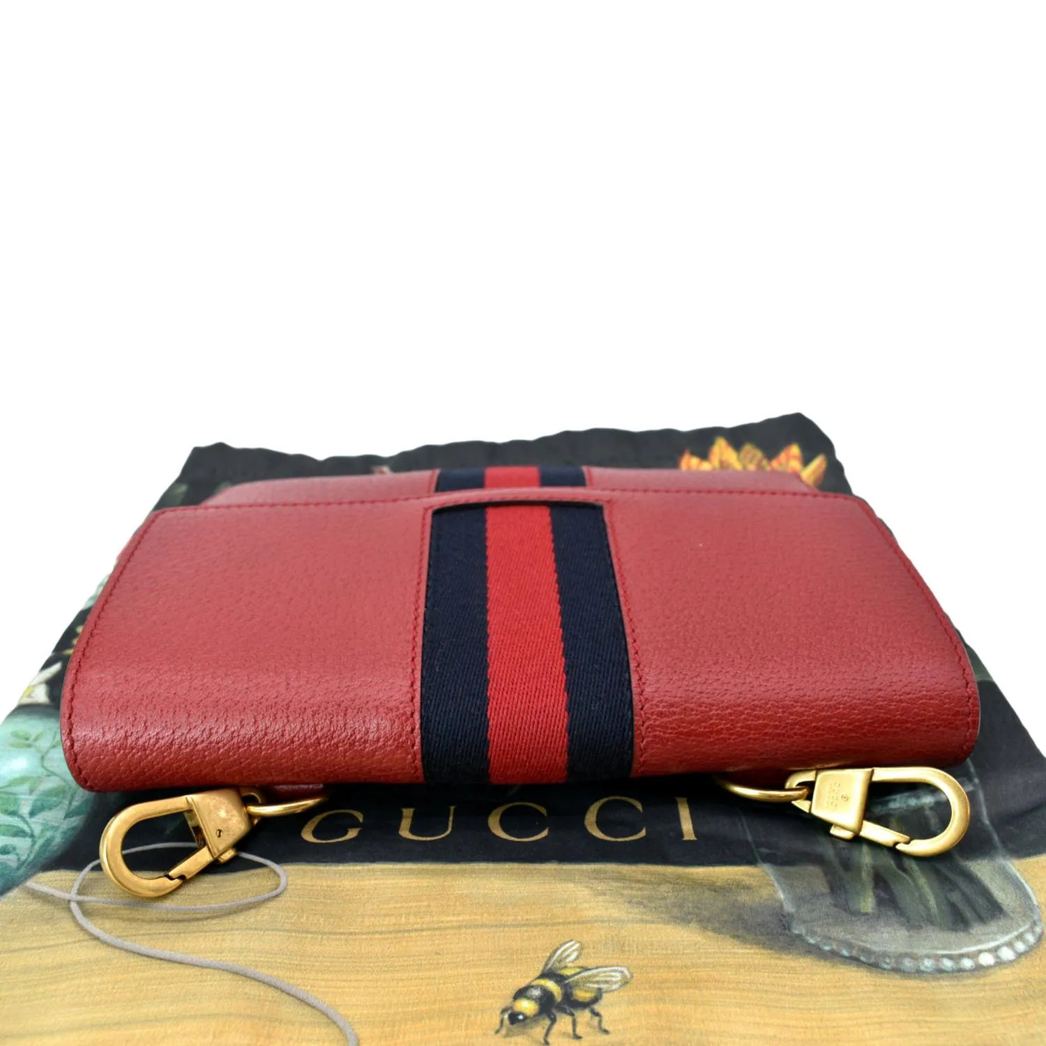GUCCI Totem Web Leather Clutch Bag Red 489619