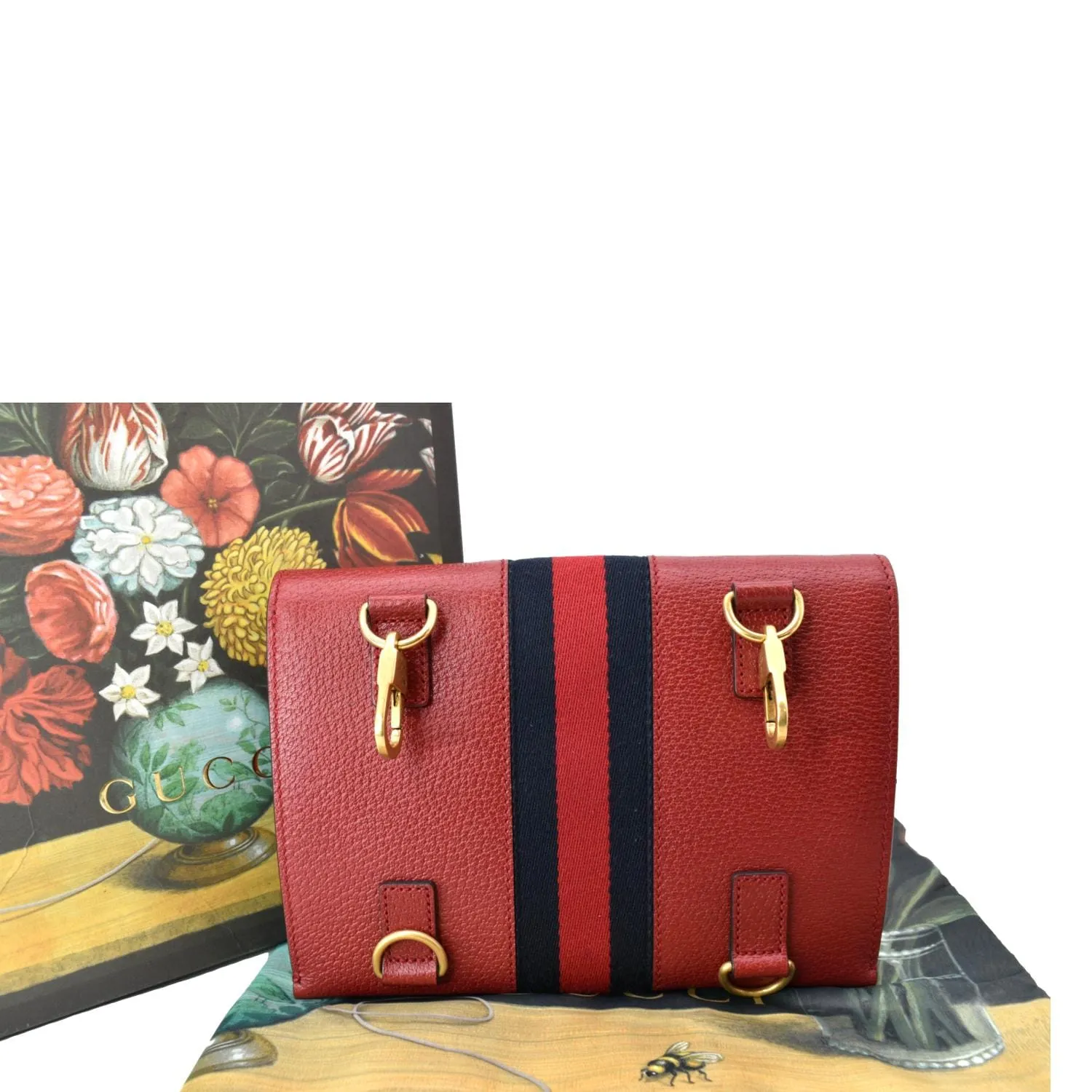 GUCCI Totem Web Leather Clutch Bag Red 489619