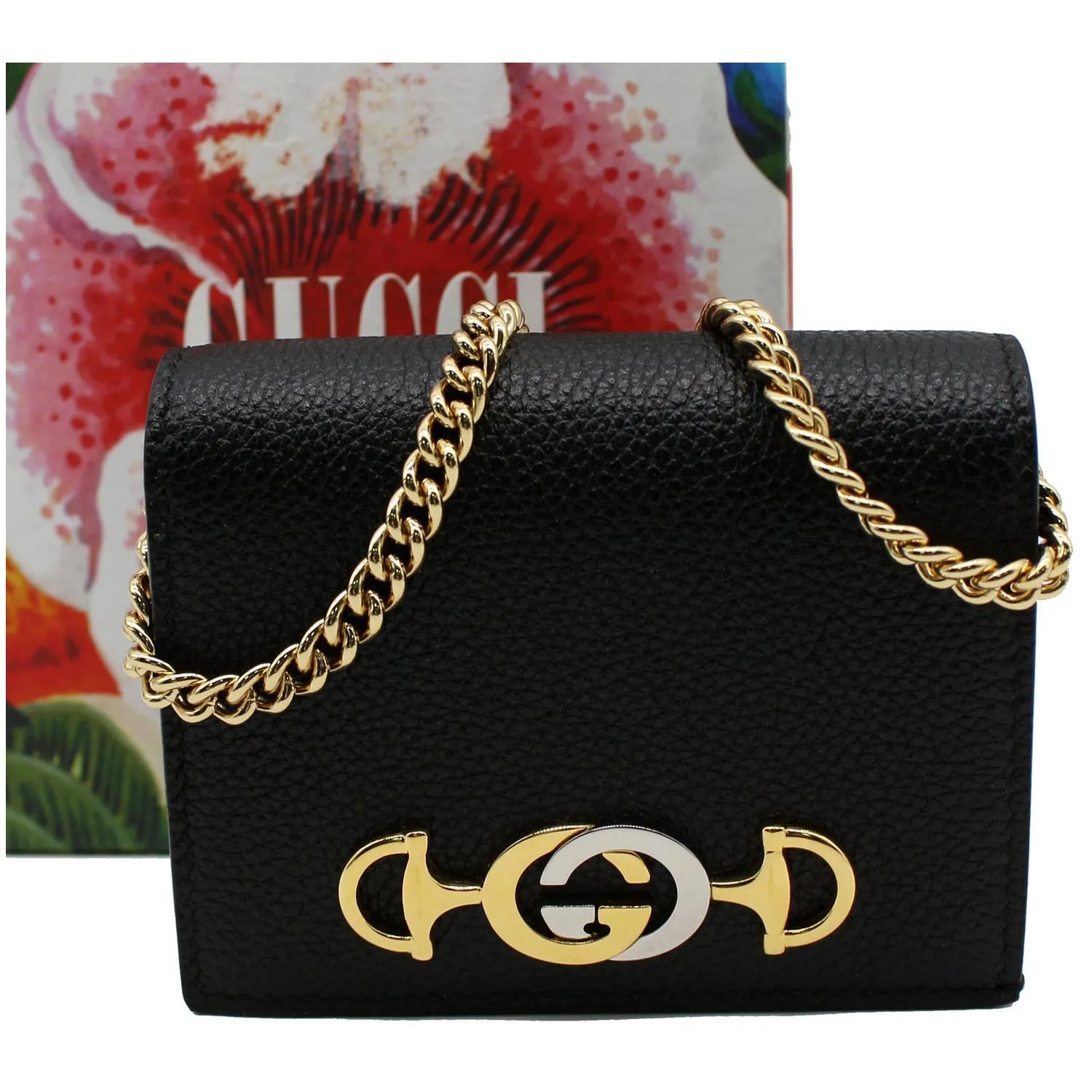 GUCCI Zumi Mini Grainy Leather Chain Wallet Black 570660 - 10% OFF