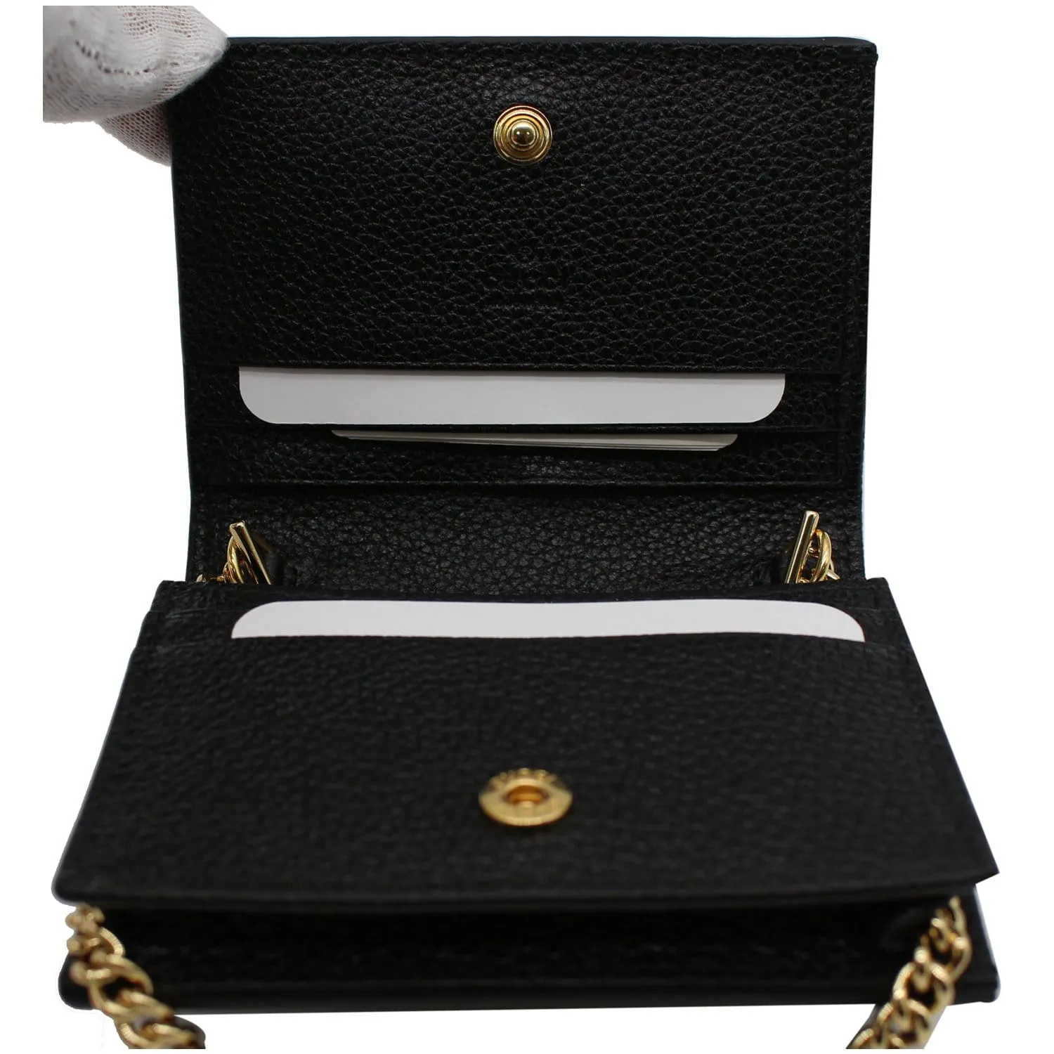 GUCCI Zumi Mini Grainy Leather Chain Wallet Black 570660 - 10% OFF