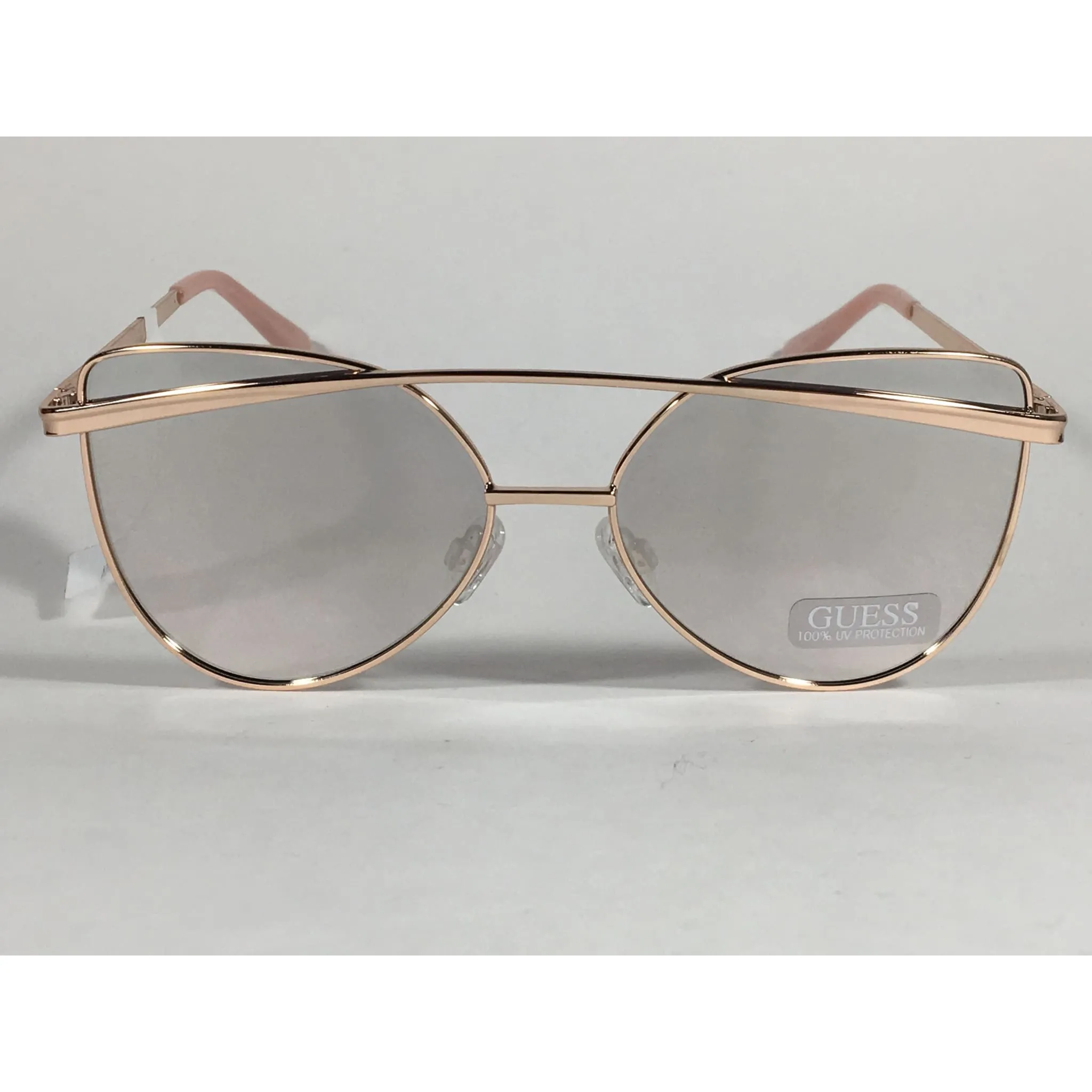 Guess Cat Eye Sunglasses Nude Peach Rose Gold Metal Silver Mirror Lens GF0332 28T