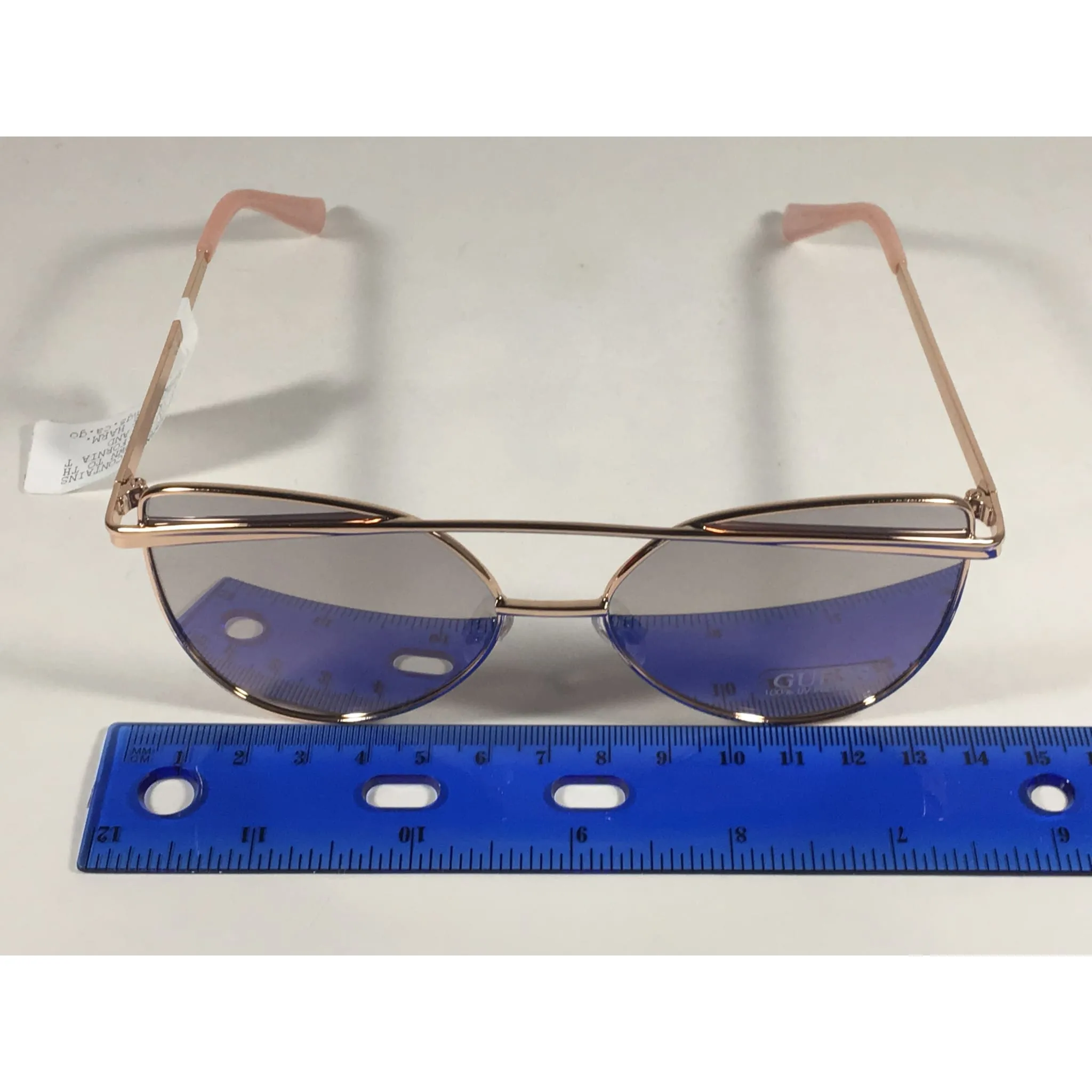 Guess Cat Eye Sunglasses Nude Peach Rose Gold Metal Silver Mirror Lens GF0332 28T