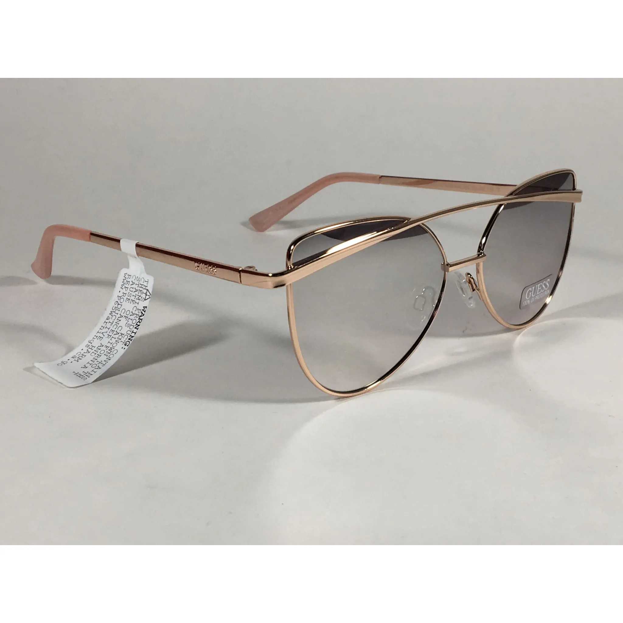 Guess Cat Eye Sunglasses Nude Peach Rose Gold Metal Silver Mirror Lens GF0332 28T