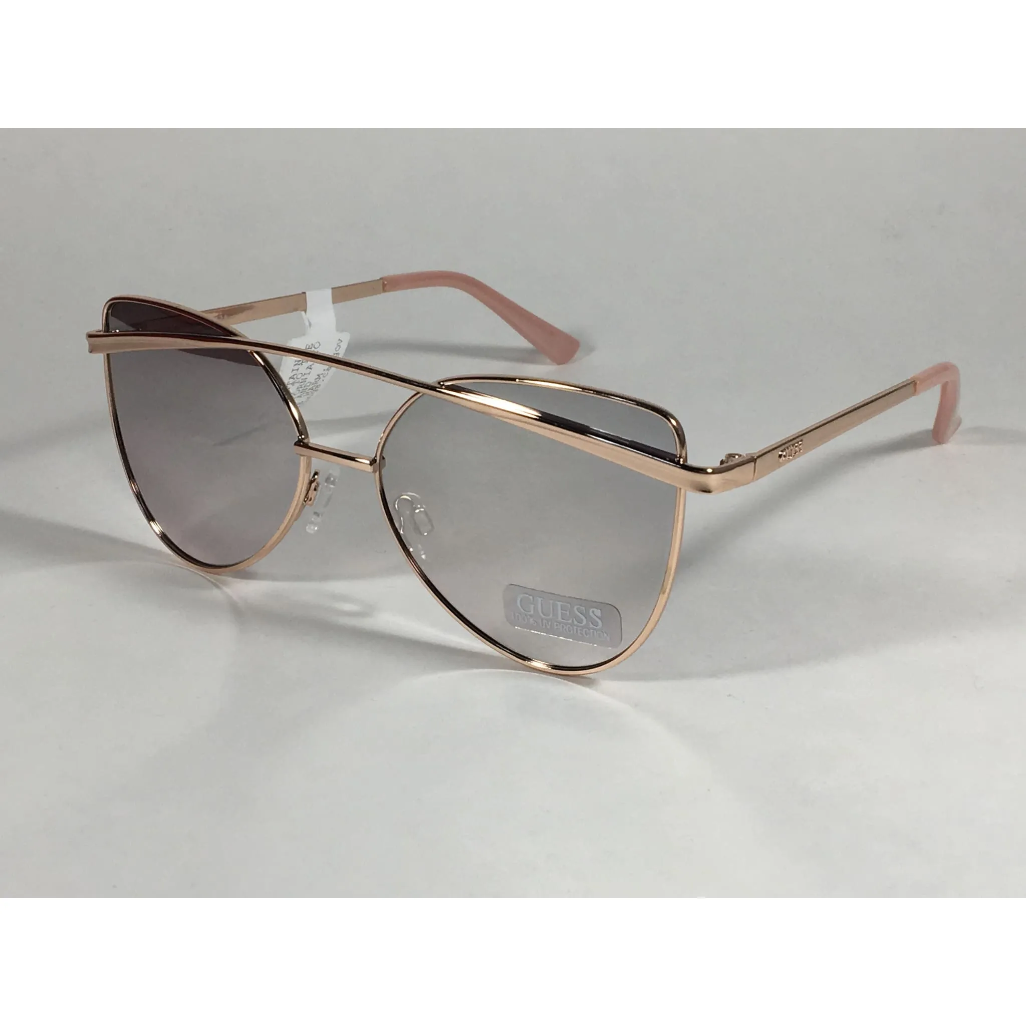 Guess Cat Eye Sunglasses Nude Peach Rose Gold Metal Silver Mirror Lens GF0332 28T