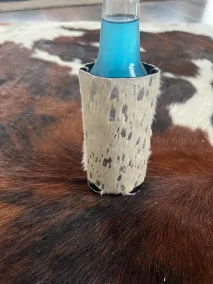 Hair on Cowhide Silver Acid Wash Slim Can Holder.