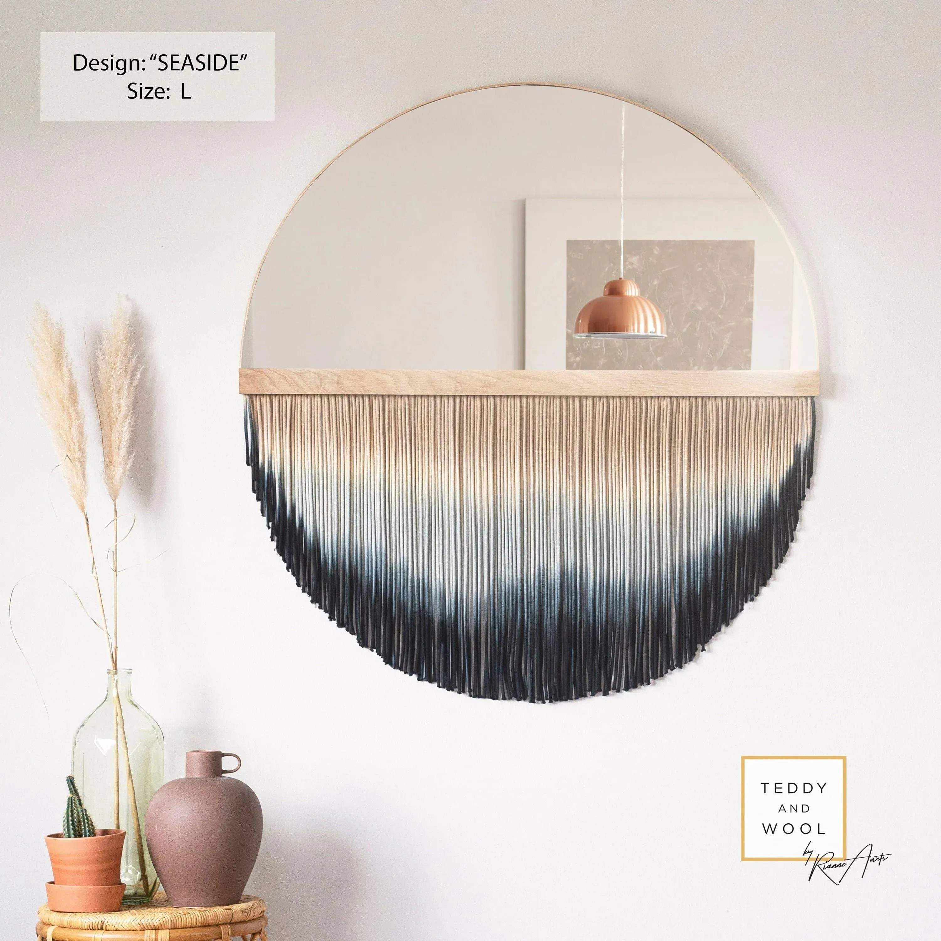 Handmade Round Macrame Mirror Wall Hanging with Fringes