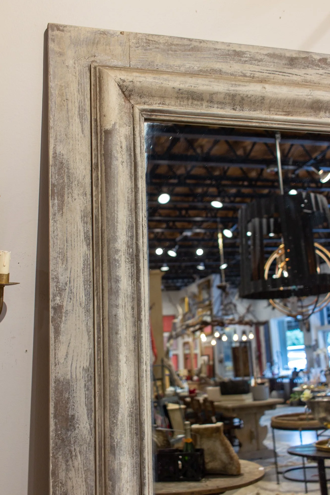 Handmade Wood Floor Mirror in Hand-painted Greige Finish