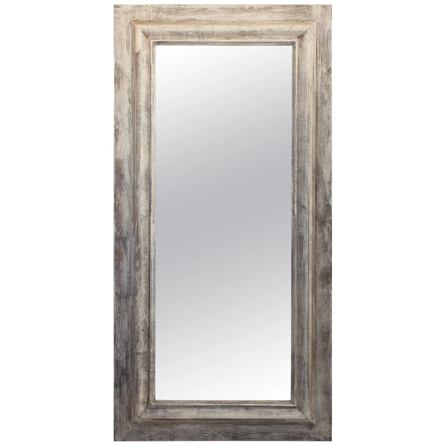 Handmade Wood Floor Mirror in Hand-painted Greige Finish