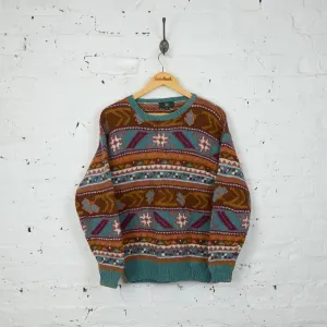 Headlock Vintage 90s Pattern Knit Jumper - Brown/Blue - M