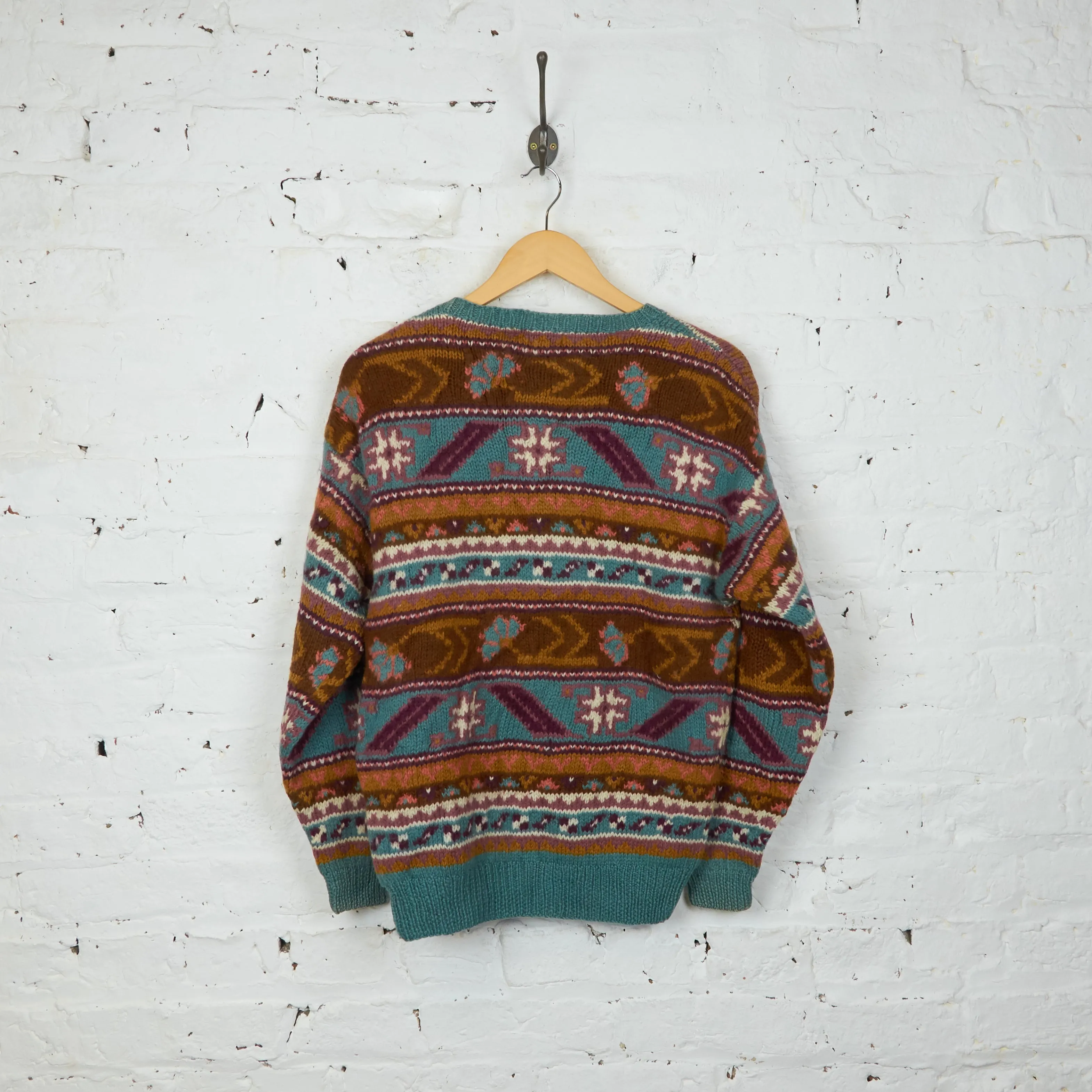 Headlock Vintage 90s Pattern Knit Jumper - Brown/Blue - M