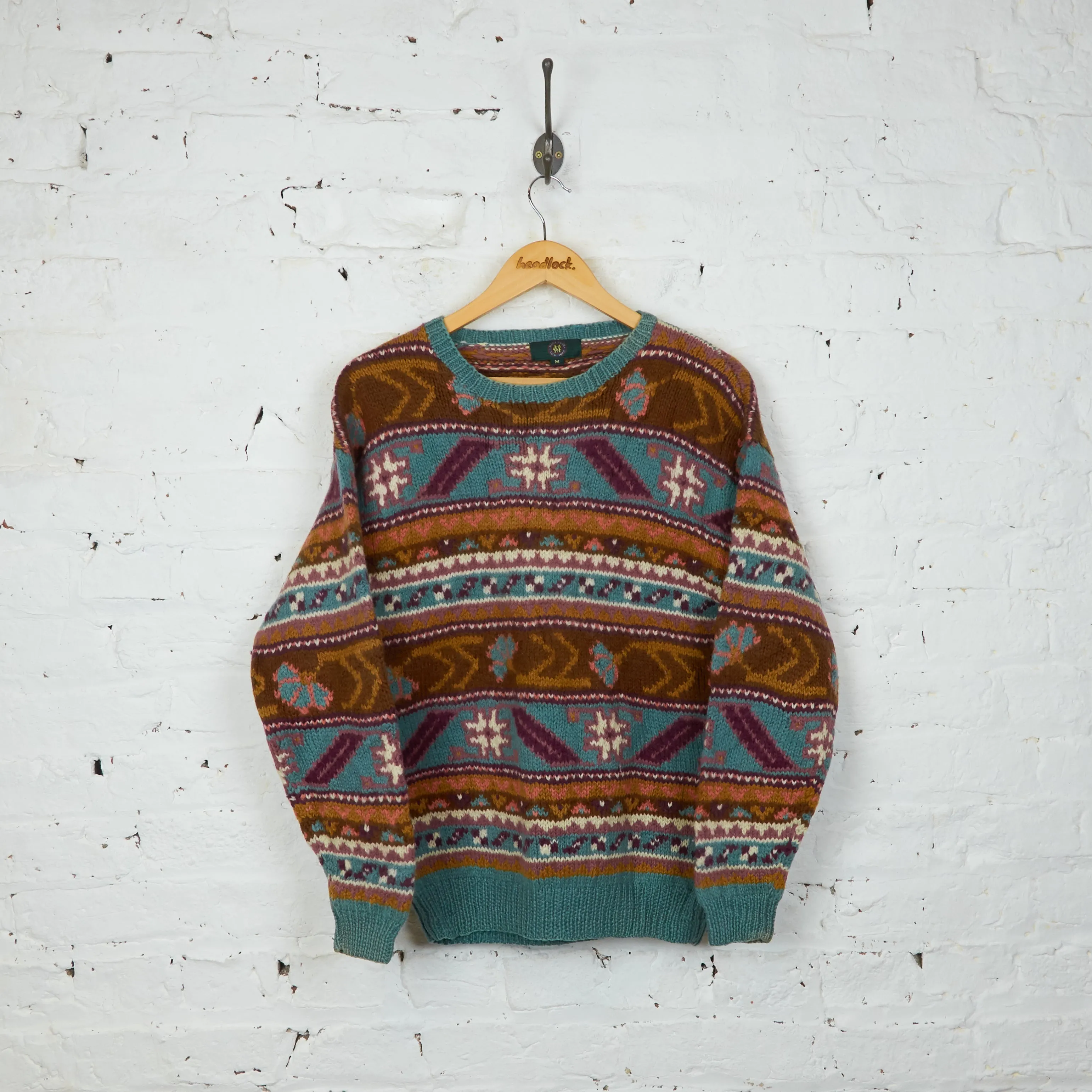 Headlock Vintage 90s Pattern Knit Jumper - Brown/Blue - M