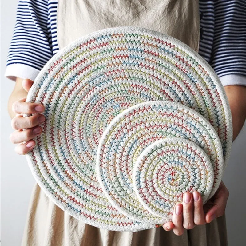 Homlly Modern Braided Round Table Coasters (4pcs)